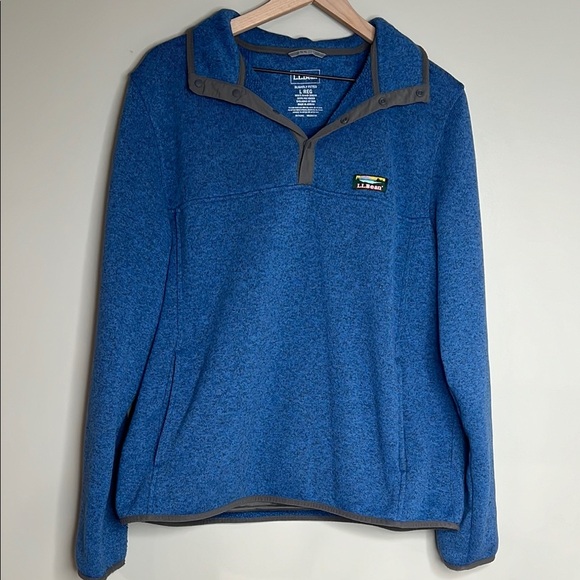 L.L. Bean Blue Zip Up Quarter Button Sweater Mens L - Picture 1 of 10